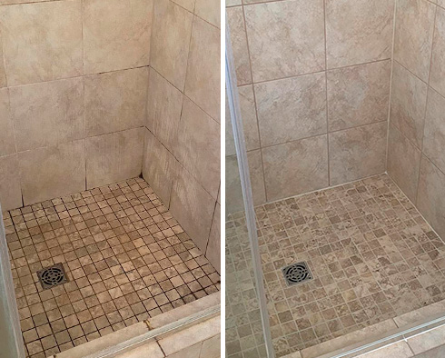 Tile Shower Before and After a Grout Sealing in Long Beach