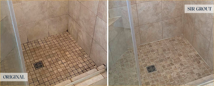 Tile Shower Before and After a Grout Sealing in Long Beach