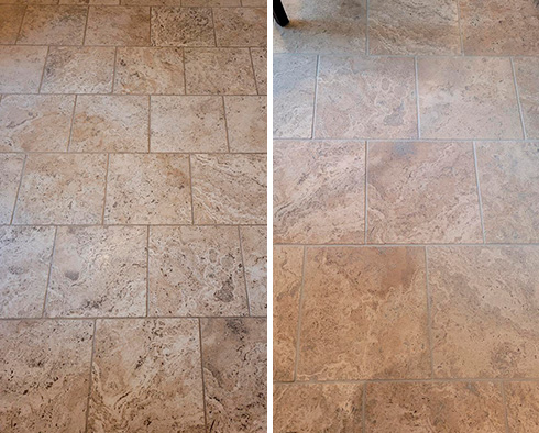Floor Before and After a Stone Cleaning in Lawrence, NY