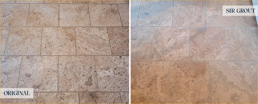 Travertine Floor Before and After a Stone Cleaning in Lawrence, NY