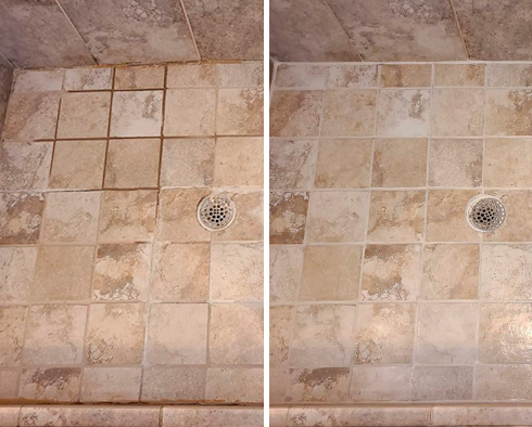 Shower Before and After Our Hard Surface Restoration Services in Long Beach, NY