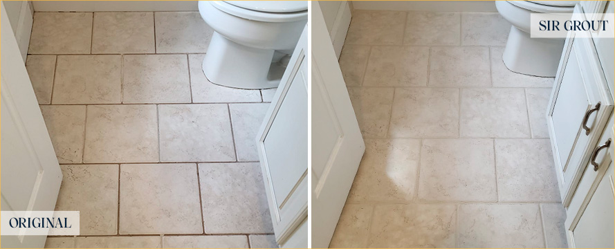 Bathroom Floor Before and After a Flawless Grout Cleaning in Lawrence, NY