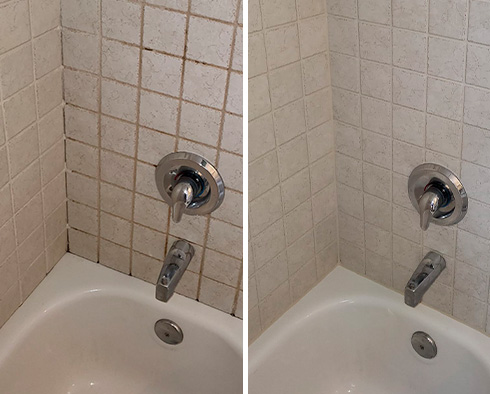 Shower Before and After a Grout Cleaning in Lawrence, NY