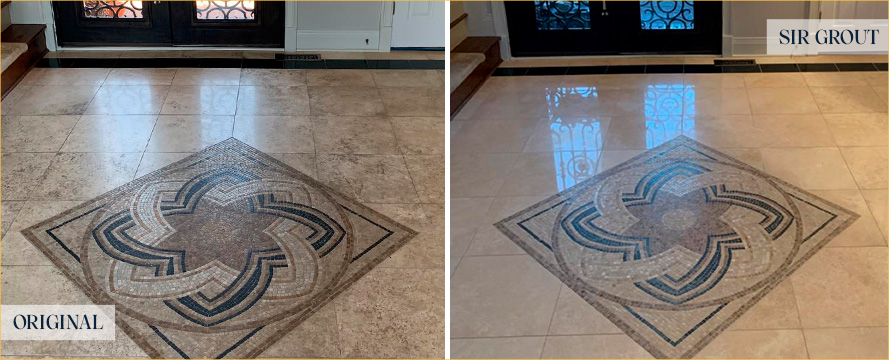 Travertine Floor Before and After a Flawless Stone Cleaning in Long Beach, NY