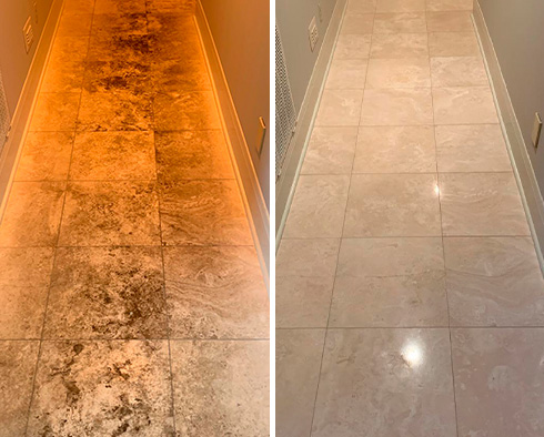 Floor Before and After a Stone Cleaning in Long Beach, NY