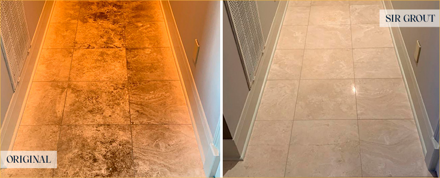 Floor Before and After a Flawless Stone Cleaning in Long Beach, NY