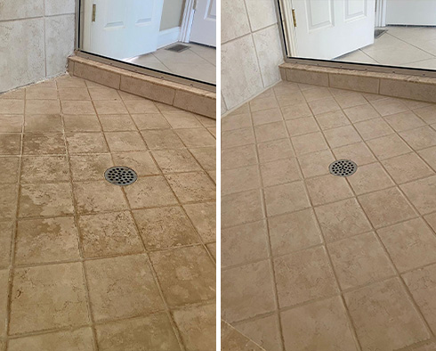 Tile Shower Before and After a Tile Cleaning in Massapequa