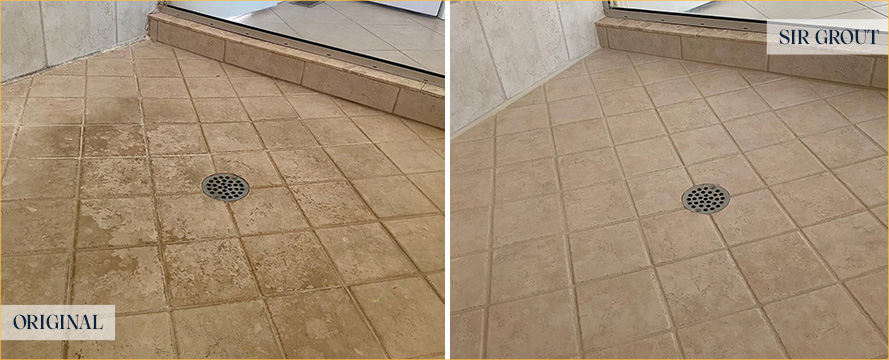 Tile Shower Before and After a Tile Cleaning in Massapequa